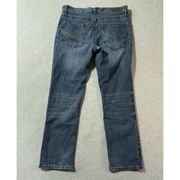 TK Axel Jeans Mens 34x32 Blue Straight Cut Denim Pants Thick Stitch Embroidered - Picture 13 of 13